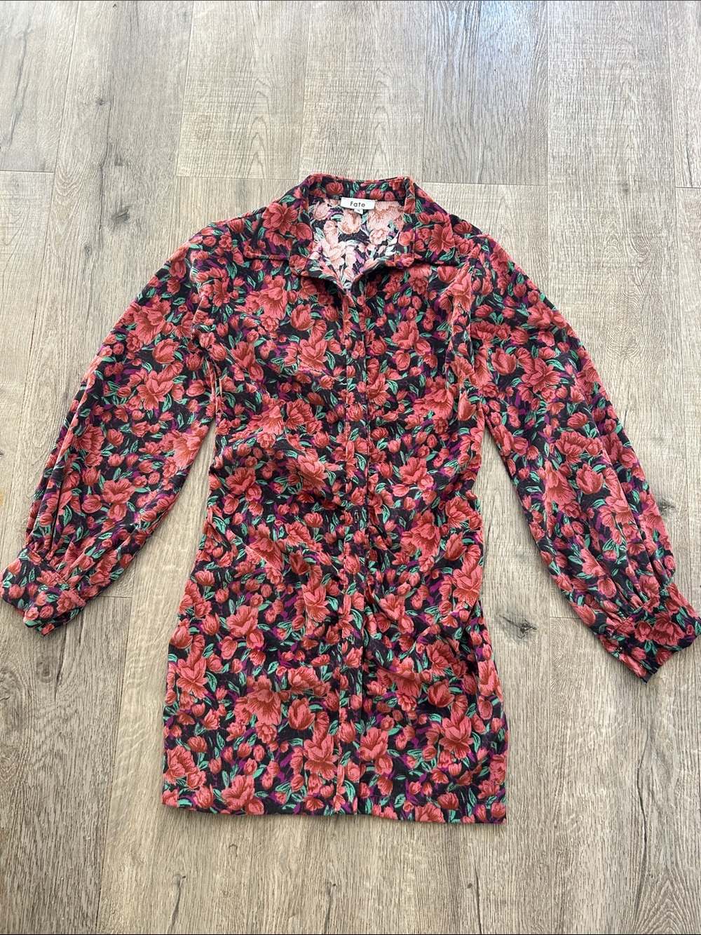 Floral Corduroy Indie Grunge Shirtdress Women’s SZ S Pink Red Purple Multicolor